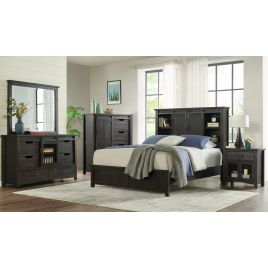 Vilo Home Modern Western 5pc Brown Solid Wood King Size Bed with Built in Shelf Space