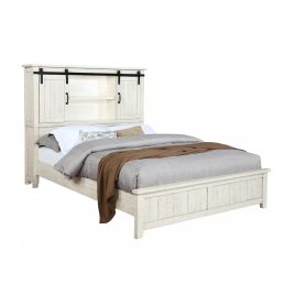 Vilo Home Modern Western White Solid Wood Cal King Size Bed with Built in Shelf Space