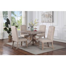 Vilo Home Frontier 5 Piece Round Farmhouse Dining Set with 4 Fabric Chairs